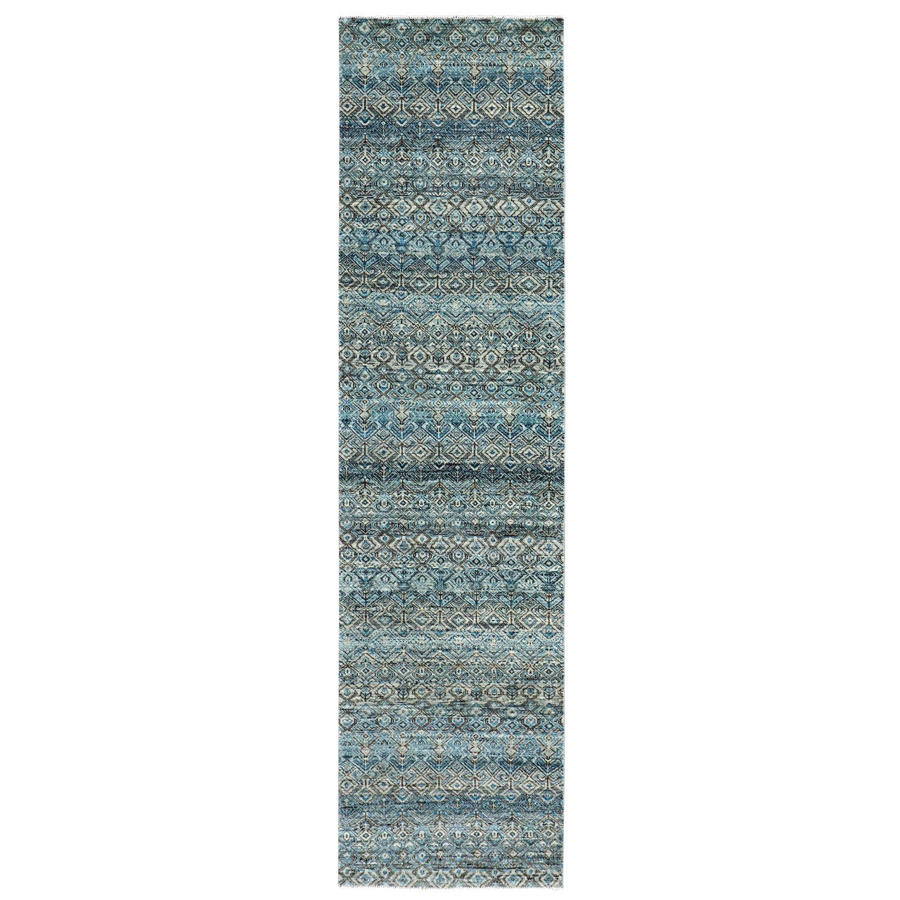 Blue 2'6" x 10'0" Modern and Contemporary Hand knotted Wool Rug - Sku: O079494
