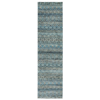 Modern and Contemporary Wool Hand Knotted Rug Blue No Border 2.6X10.0 -O079494