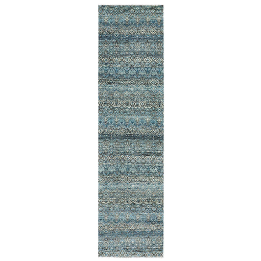 Modern and Contemporary Wool Hand Knotted Rug Blue No Border 2.6X10.0 -O079494