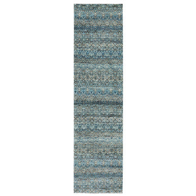 Modern and Contemporary Wool Hand Knotted Rug Blue No Border 2.6X10.0 -O079494