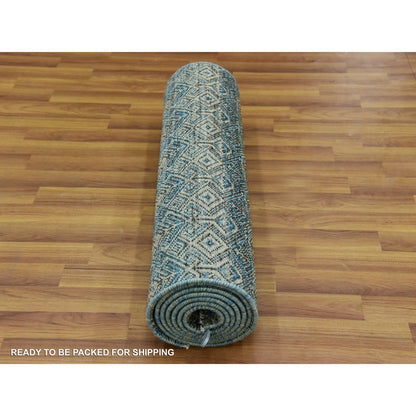Modern and Contemporary Wool Hand Knotted Rug Blue No Border 2.6X10.0 -O079494