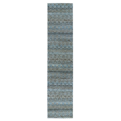 Modern and Contemporary Wool Hand Knotted Rug Blue No Border 2.6X12.0 -O079495