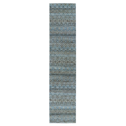 Modern and Contemporary Wool Hand Knotted Rug Blue No Border 2.6X12.0 -O079495