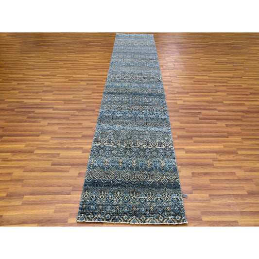 Modern and Contemporary Wool Hand Knotted Rug Blue No Border 2.6X12.0 -O079495