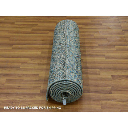 Modern and Contemporary Wool Hand Knotted Rug Blue No Border 2.6X12.0 -O079495