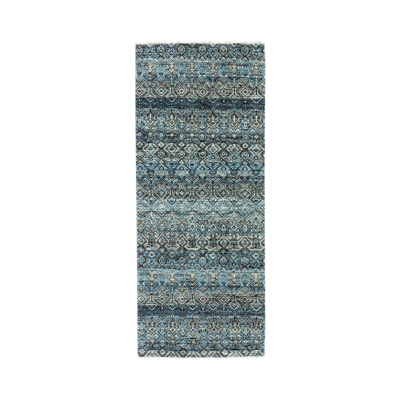 Blue 2'6" x 6'2" Modern and Contemporary Hand knotted Wool Rug - Sku: O079497