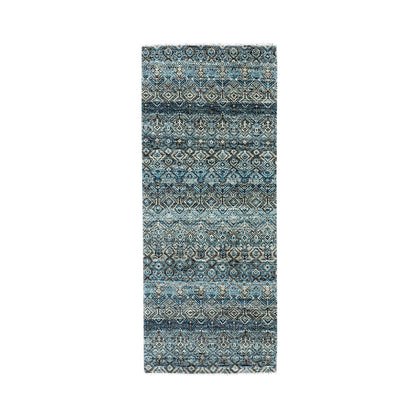 Modern and Contemporary Wool Hand Knotted Rug Blue No Border 2.6X6.2 -O079497