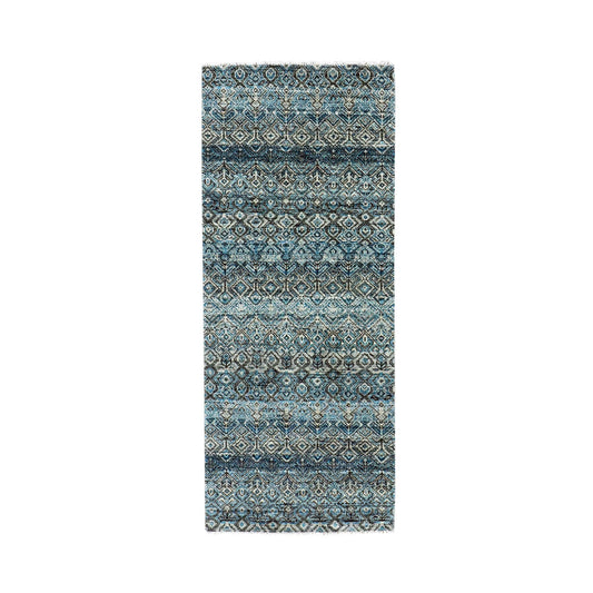 Modern and Contemporary Wool Hand Knotted Rug Blue No Border 2.6X6.2 -O079497