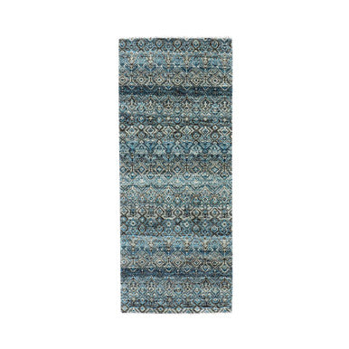 Modern and Contemporary Wool Hand Knotted Rug Blue No Border 2.6X6.2 -O079497