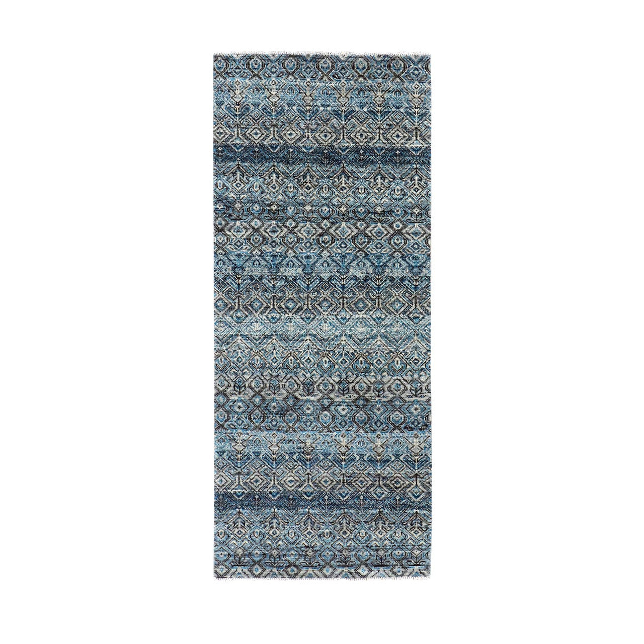 Blue 2'6" x 6'1" Modern and Contemporary Hand knotted Wool Rug - Sku: O079498