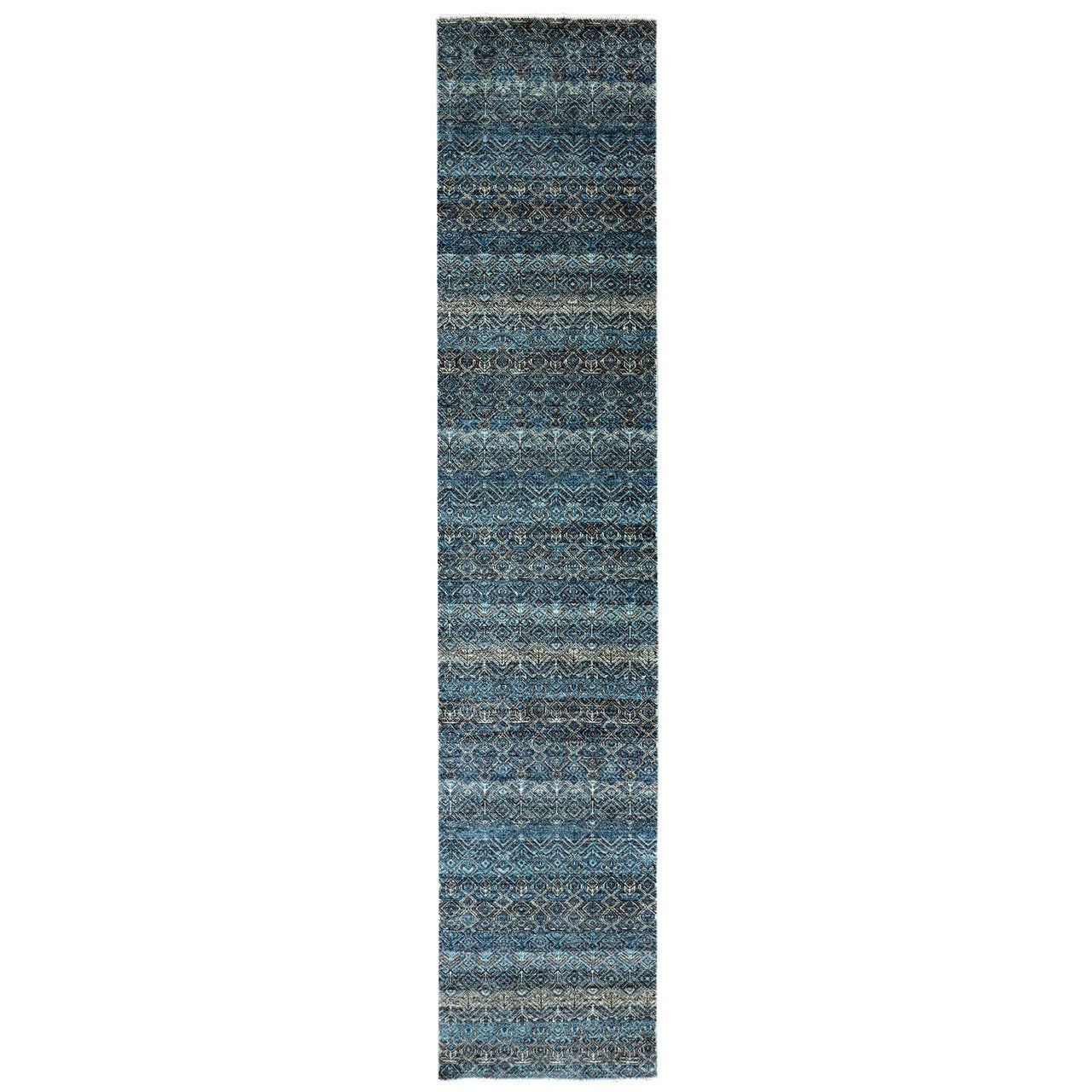 Blue 2'5" x 12'0" Modern and Contemporary Hand knotted Wool Rug - Sku: O079499