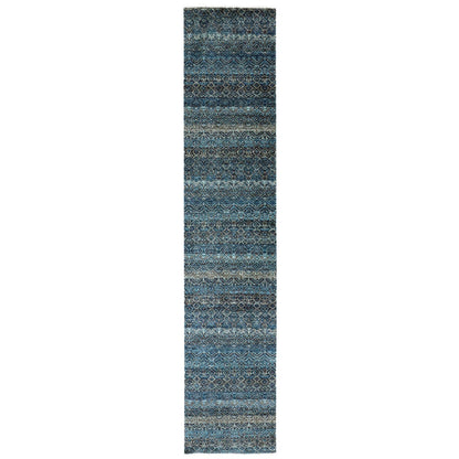 Modern and Contemporary Wool Hand Knotted Rug Blue No Border 2.5X12.0 -O079499