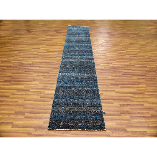 Modern and Contemporary Wool Hand Knotted Rug Blue No Border 2.5X12.0 -O079499