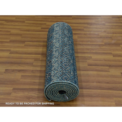 Modern and Contemporary Wool Hand Knotted Rug Blue No Border 2.5X12.0 -O079499