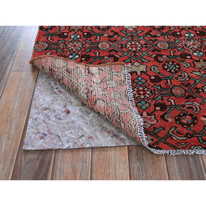 Overdyed & Vintage Wool Hand Knotted Rug Red 2.5x8.8 -O0794