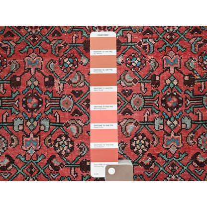 Overdyed & Vintage Wool Hand Knotted Rug Red 2.5x8.8 -O0794