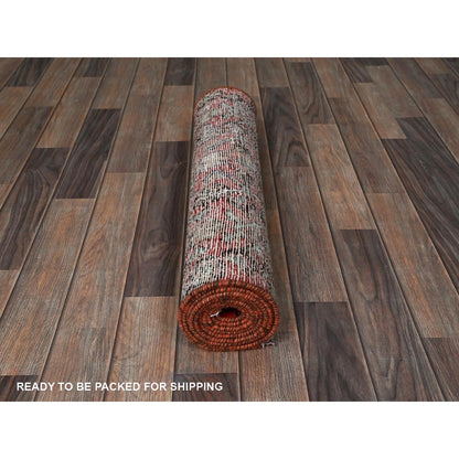 Overdyed & Vintage Wool Hand Knotted Rug Red 2.5x8.8 -O0794