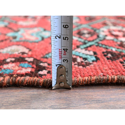 Overdyed & Vintage Wool Hand Knotted Rug Red 2.5x8.8 -O0794