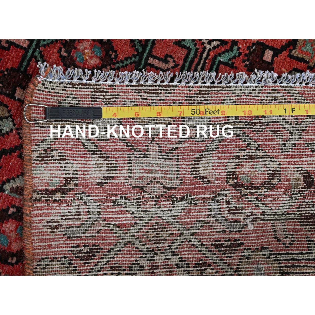Overdyed & Vintage Wool Hand Knotted Rug Red 2.5x8.8 -O0794