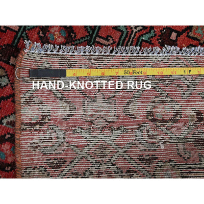 Overdyed & Vintage Wool Hand Knotted Rug Red 2.5x8.8 -O0794