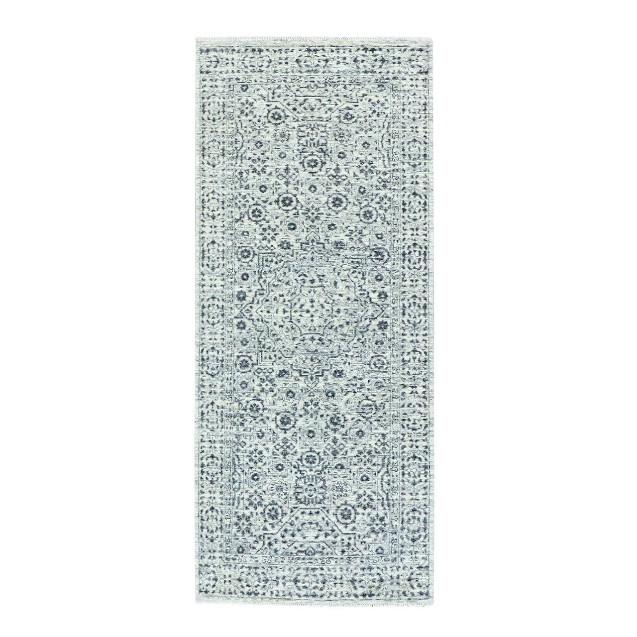 Ivory 2'6" x 6'0" Mamluk Hand knotted Wool Rug - Sku: O079501