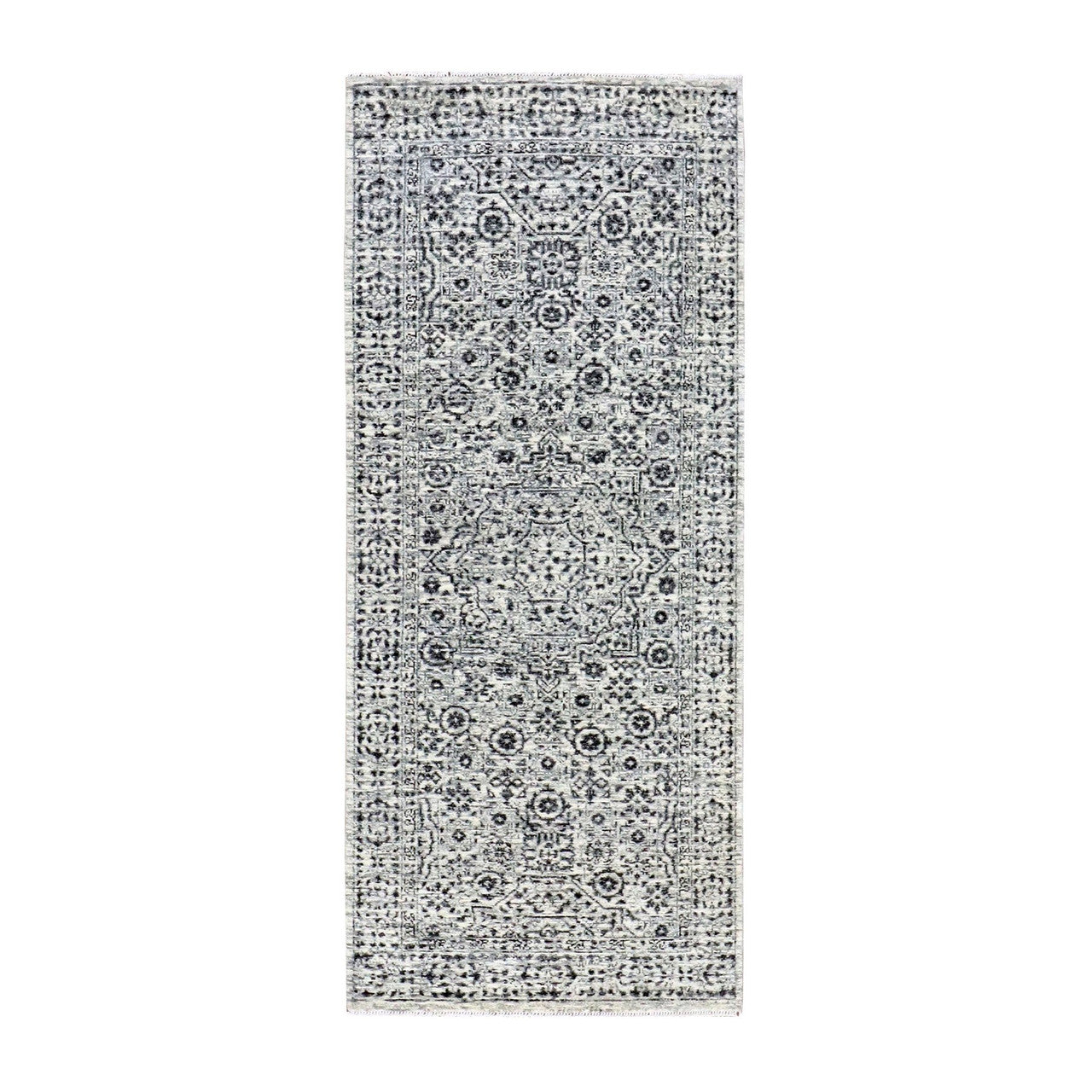 Ivory 2'7" x 6'0" Mamluk Hand knotted Wool Rug - Sku: O079502