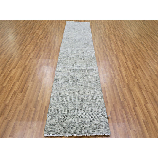 Modern and Contemporary Wool Hand Knotted Rug Grey No Border 2.6X12.0 -O079529