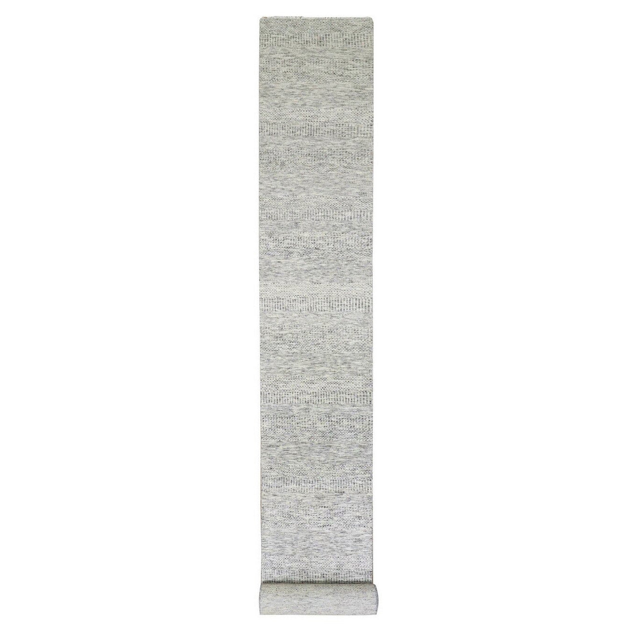 Gray 2'6" x 20'5" Modern and Contemporary Hand knotted Wool Rug - Sku: O079531