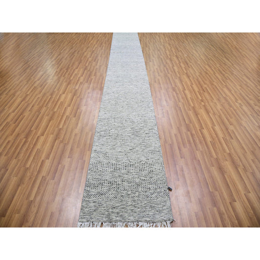 Modern and Contemporary Wool Hand Knotted Rug Grey No Border 2.6X23.4 -O079532