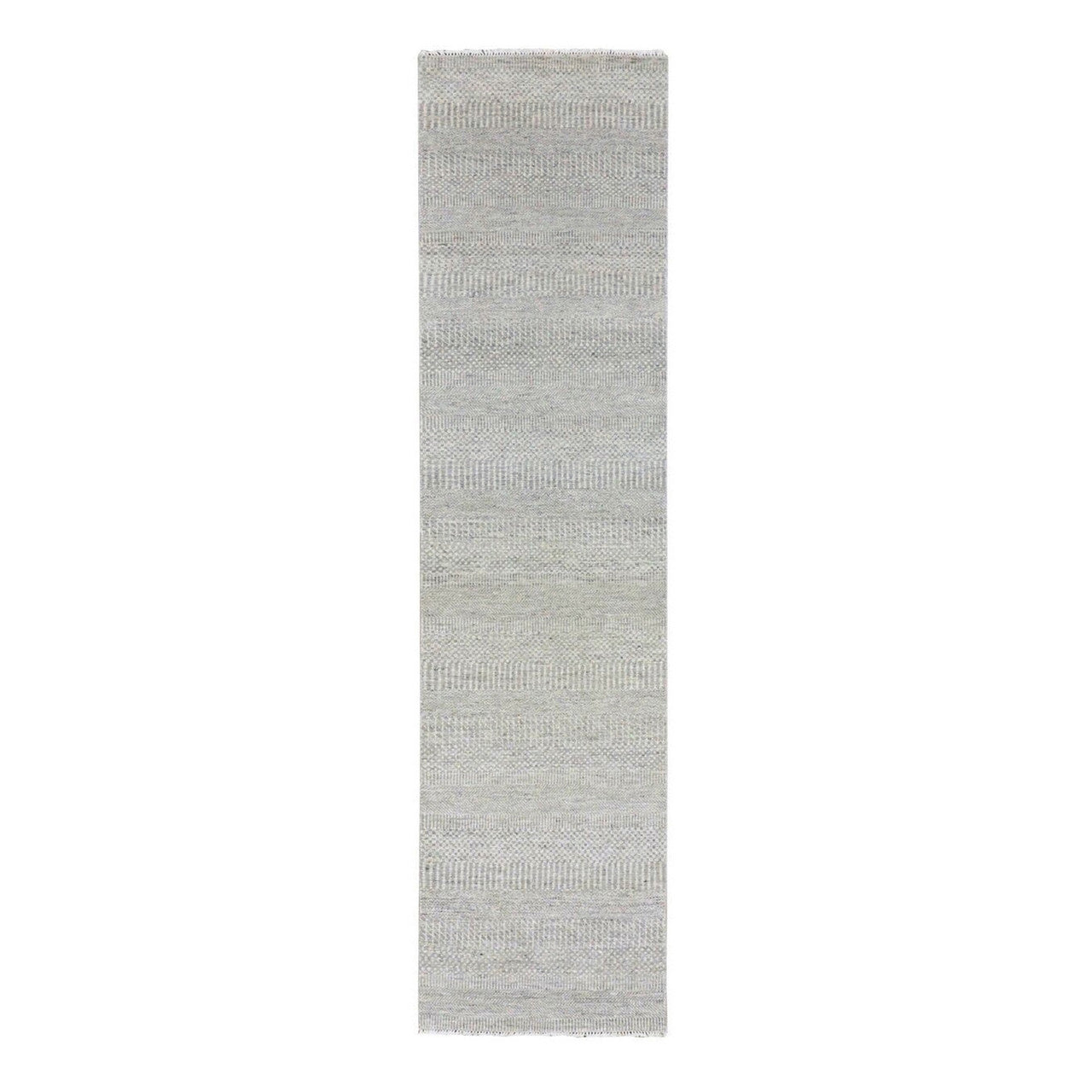 Gray 2'6" x 10'2" Modern and Contemporary Hand knotted Wool Rug - Sku: O079545