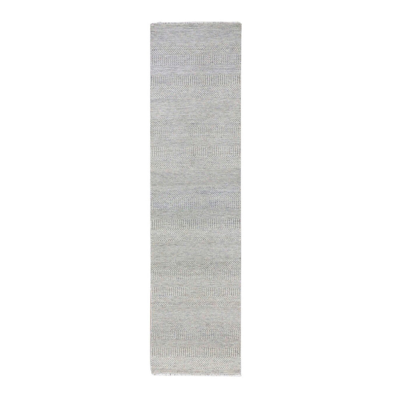 Gray 2'6" x 10'2" Modern and Contemporary Hand knotted Wool Rug - Sku: O079546