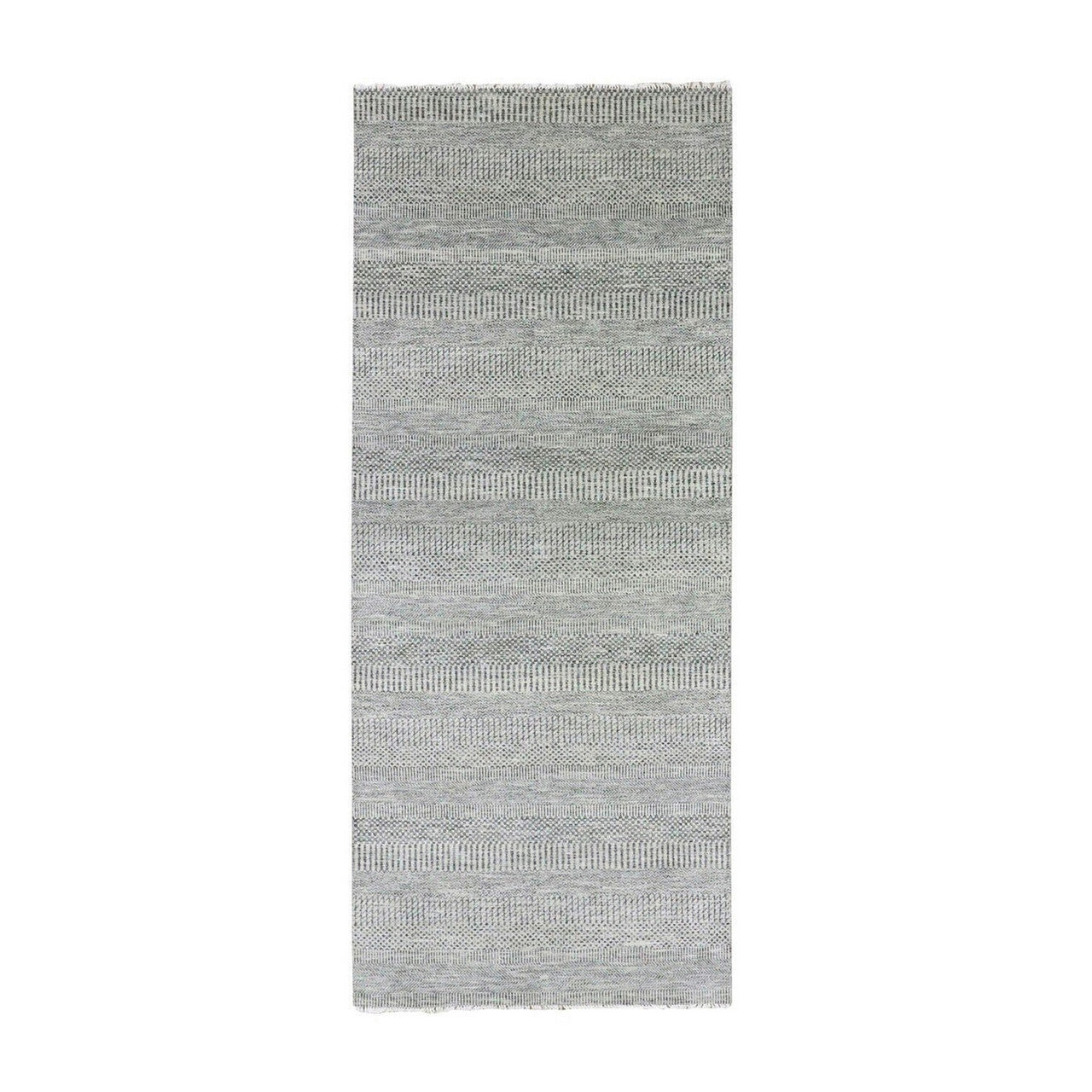 Gray 4'1" x 12'1" Modern and Contemporary Hand knotted Wool Rug - Sku: O079568