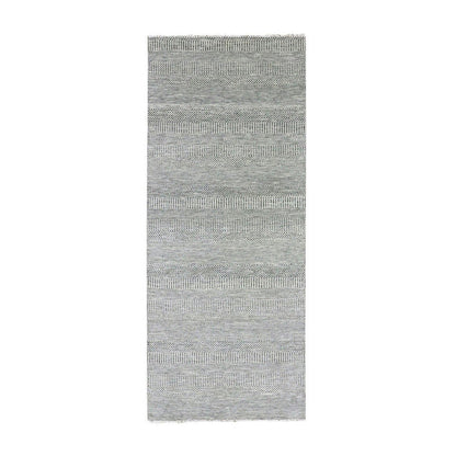 Modern and Contemporary Wool Hand Knotted Rug Grey No Border 4.1X12.1 -O079568