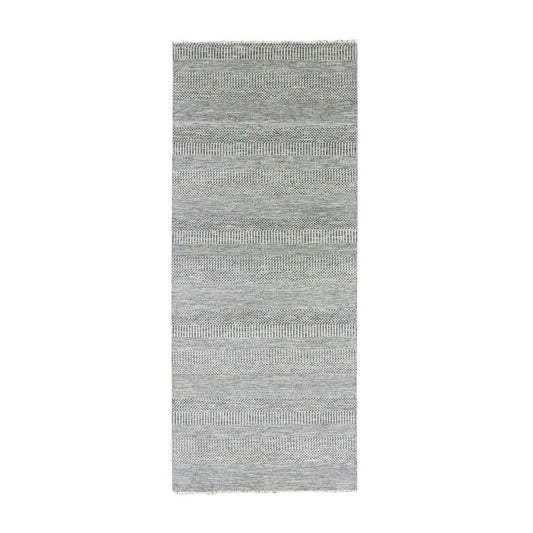 Modern and Contemporary Wool Hand Knotted Rug Grey No Border 4.1X12.1 -O079568
