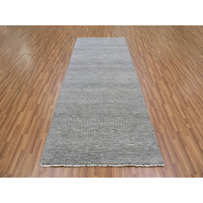 Modern and Contemporary Wool Hand Knotted Rug Grey No Border 4.1X12.1 -O079568