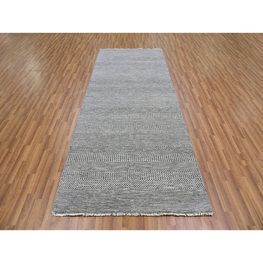 Modern and Contemporary Wool Hand Knotted Rug Grey No Border 4.1X12.1 -O079568