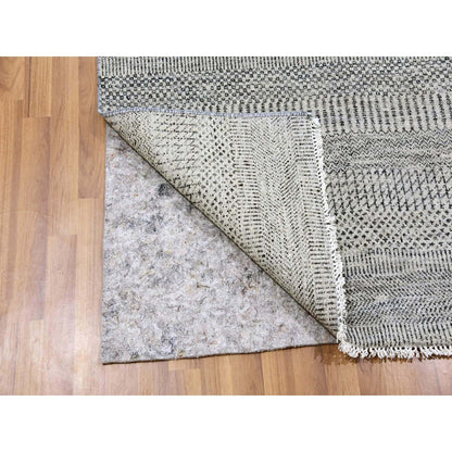 Modern and Contemporary Wool Hand Knotted Rug Grey No Border 4.1X12.1 -O079568