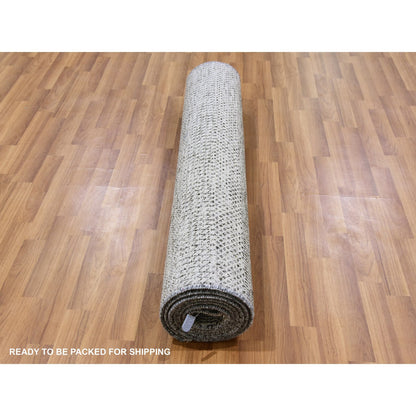 Modern and Contemporary Wool Hand Knotted Rug Grey No Border 4.1X12.1 -O079568