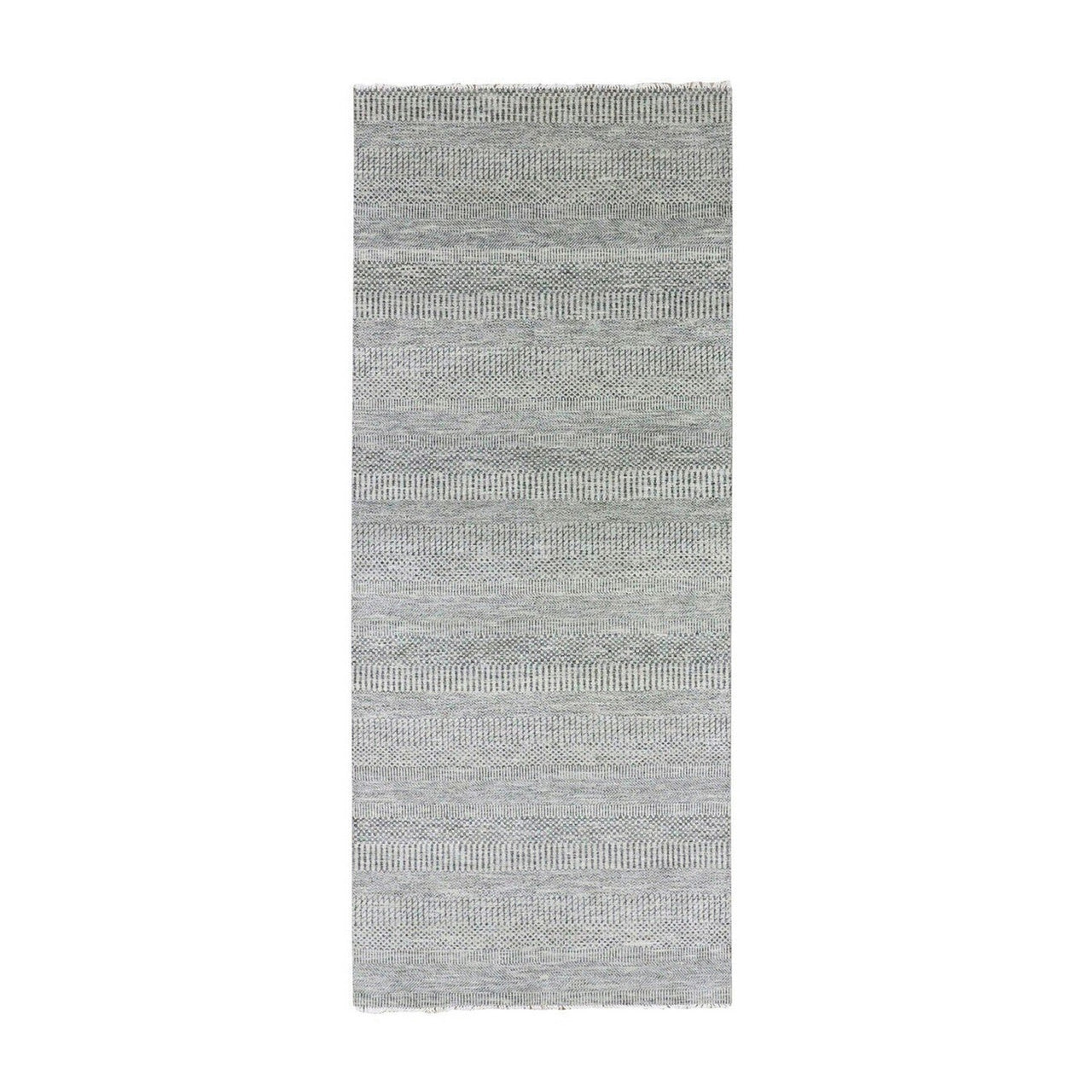 Gray 4'1" x 12'1" Modern and Contemporary Hand knotted Wool Rug - Sku: O079569