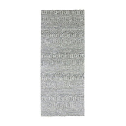 Modern and Contemporary Wool Hand Knotted Rug Grey No Border 4.1X12.1 -O079569