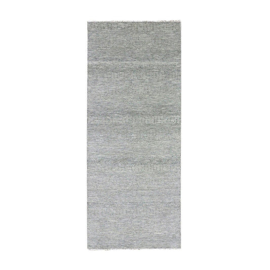 Modern and Contemporary Wool Hand Knotted Rug Grey No Border 4.1X12.1 -O079569