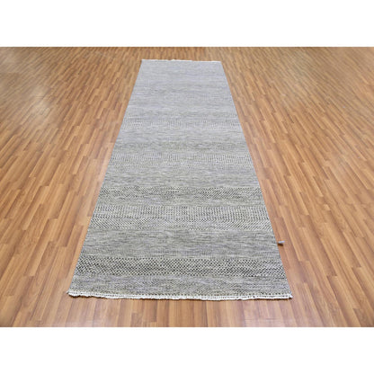 Modern and Contemporary Wool Hand Knotted Rug Grey No Border 4.1X12.1 -O079569
