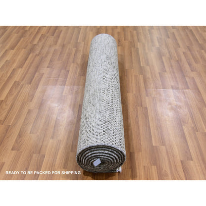 Modern and Contemporary Wool Hand Knotted Rug Grey No Border 4.1X12.1 -O079569