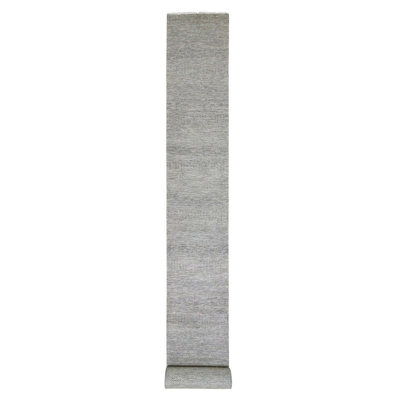 Gray 2'5" x 24'3" Modern and Contemporary Hand knotted Wool Rug - Sku: O079570