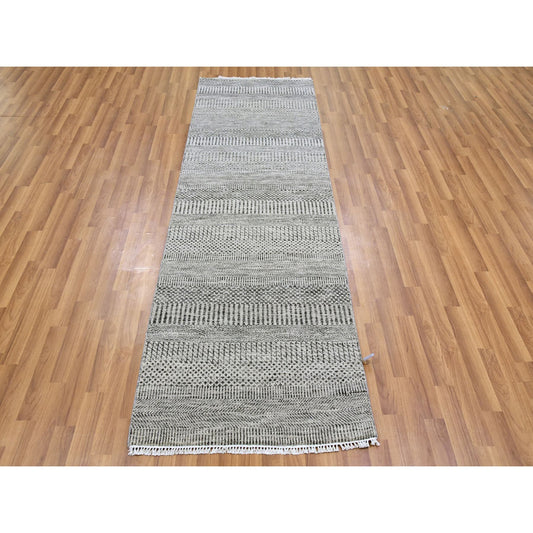 Modern and Contemporary Wool Hand Knotted Rug Grey No Border 2.7X8.0 -O079574