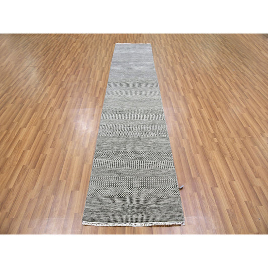 Modern and Contemporary Wool Hand Knotted Rug Grey No Border 2.6X11.10 -O079575
