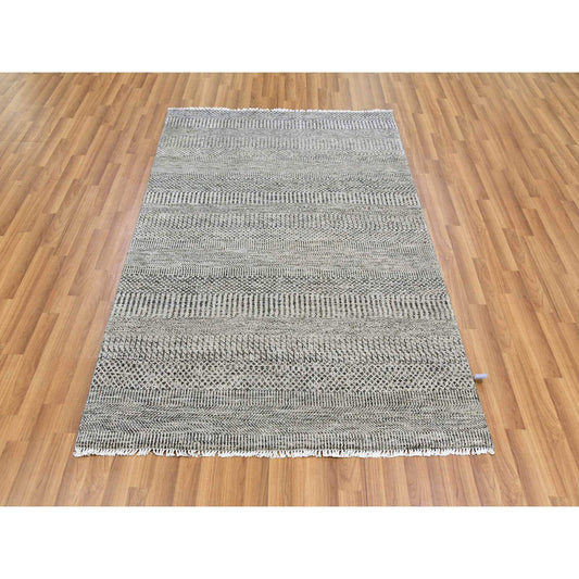 Modern and Contemporary Wool Hand Knotted Rug Grey No Border 4.2X6.1 -O079576