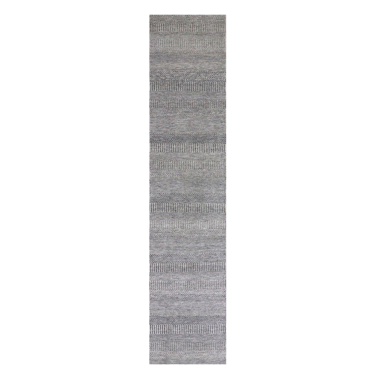 Gray 2'5" x 15'10" Modern and Contemporary Hand knotted Wool Rug - Sku: O079583
