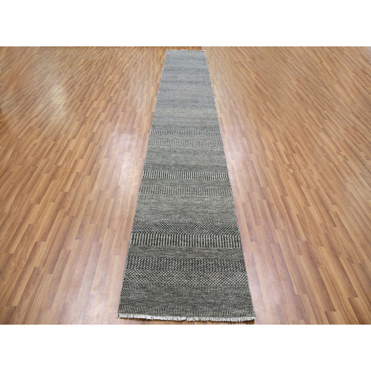 Modern and Contemporary Wool Hand Knotted Rug Grey No Border 2.5X15.10 -O079583