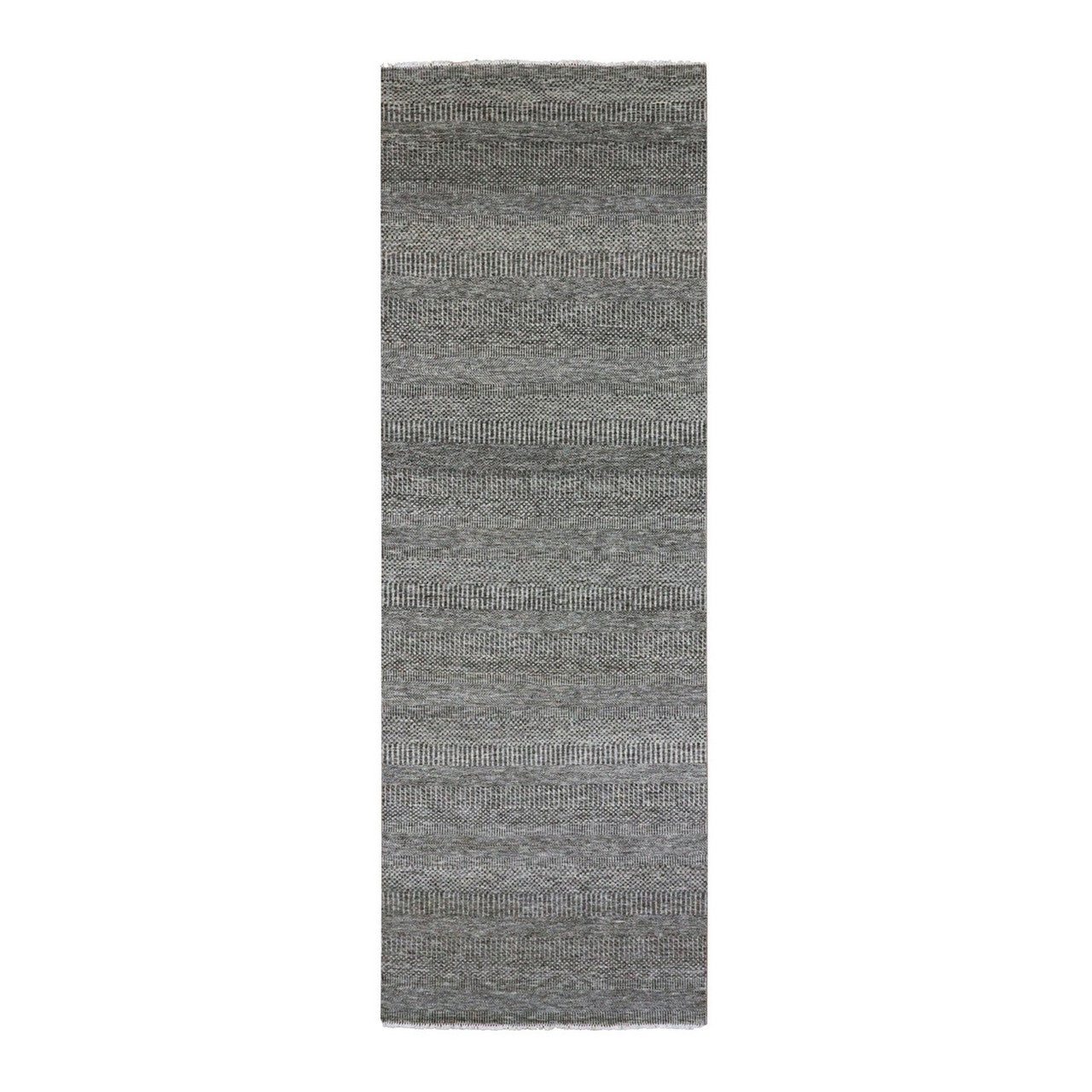 Gray 4'1" x 12'1" Modern and Contemporary Hand knotted Wool Rug - Sku: O079596